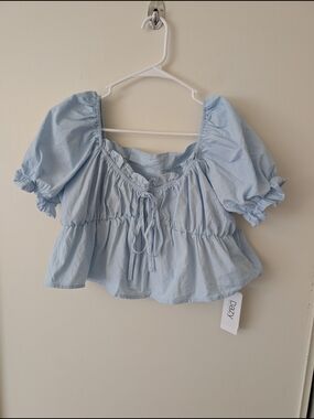 Dazy Women XL 100% Cotton Peasant Top Blue NWT Coquette Cottage Shabbychic Boho